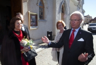 Foto från Deras Majestäter Konungen och Drottningens besök på dagens föreställning av Svenskbyborna. Visby 2014-03-29. Foto Stig Hammarstedt